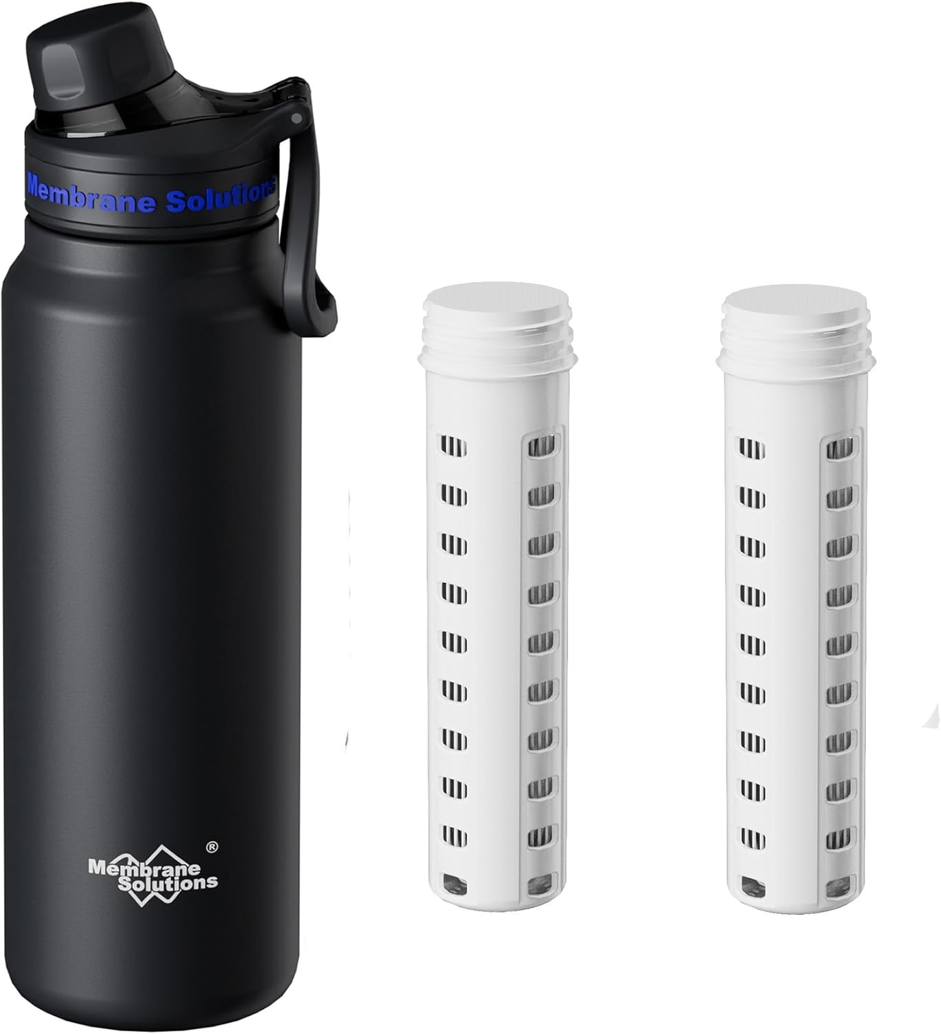 Membrane Solutions C3 32oz Stainless Steel ACF+UF Filtered Water Bottle with Extra 2 Packs UF Replacement Filter