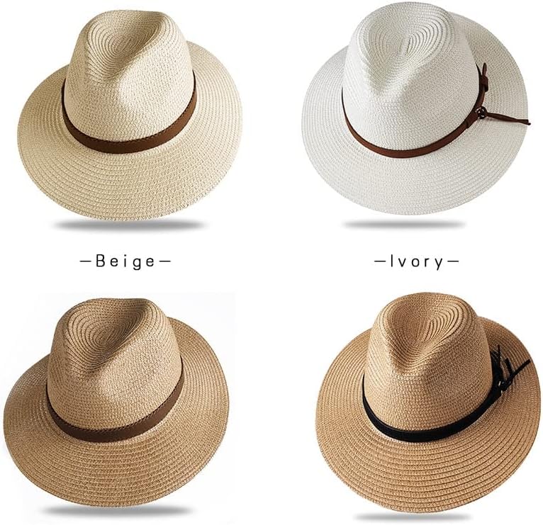 サンハットストローハットサマーハット女性用メンズストローハットサマービーチハットサンプロテクションハット（ネイビーブルーM）