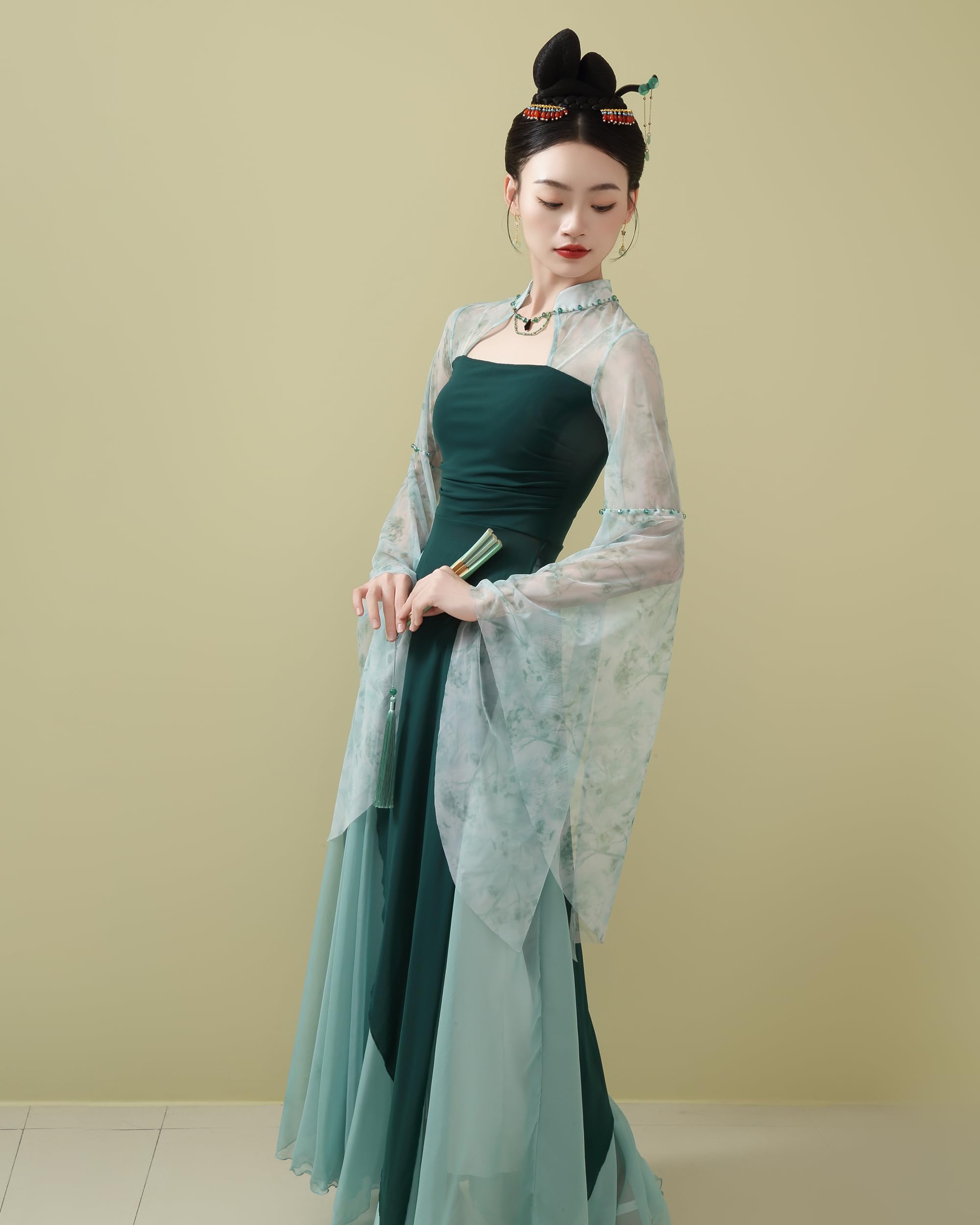 ROYAL SMEELA Set di Qipao Moderno da Donna,Abito Cheongsam Lungo Cinese,Vestito Qipao Maniche Lunghe per Donne,Top + Culotte