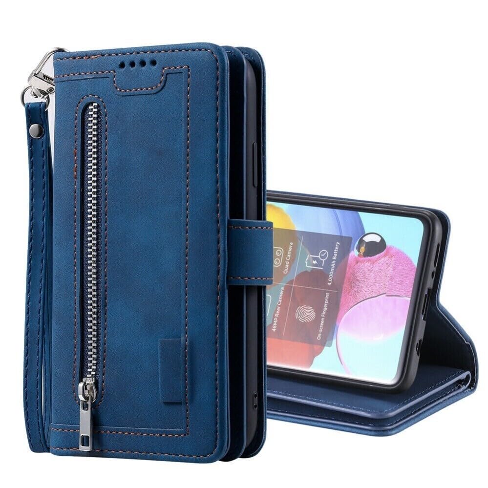 Genérico compatible con OPPO A77 5G/A77 4G/A77S 4G/A56S 5G Color: (azul) cartera de piel con cremallera