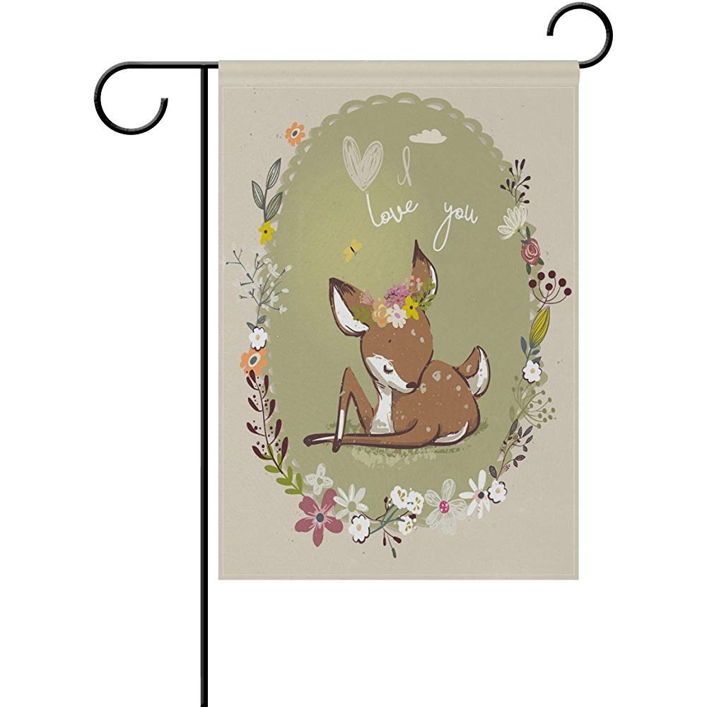qinzuisp Yard Flag Mother'S Day Garden Flag Yard Decoration Cute Little Deer With Floral Wreath Best Wish To Me Double-Sided Decor Home House Flags 32X48Cm