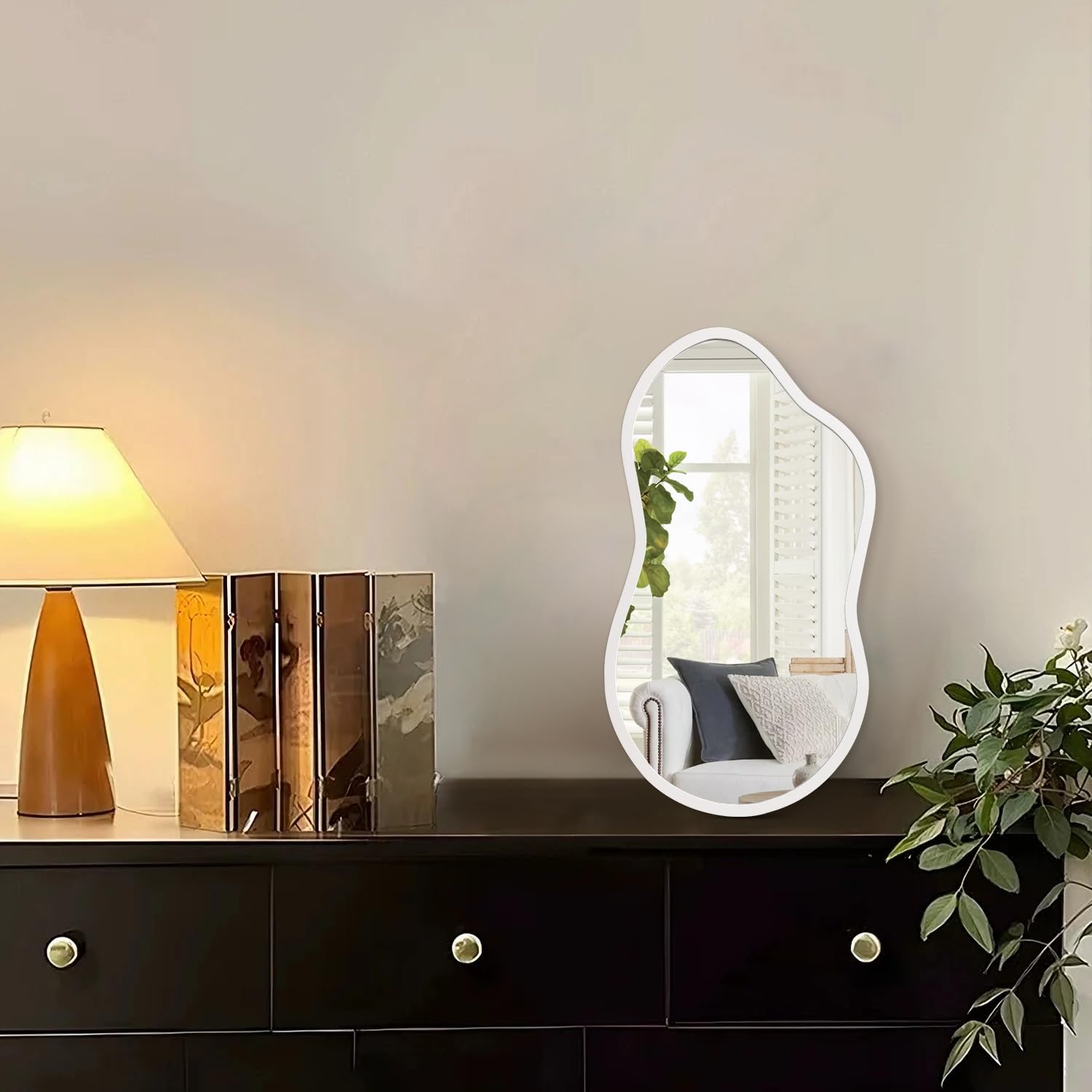 AAZZKANG Small Wall Mirror with Irregular Wood Framed Decorative White Mirrors for Bedroom Dressing Room Living Room Bathroom Entryway - Image 4