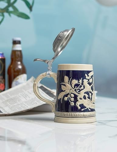 Miniatura 3 de HAUCOZE Taza de cerveza alemana bávara con tapa Petwer para regalos de cumpleaños, hombres, padre, marido, 0.6 litros