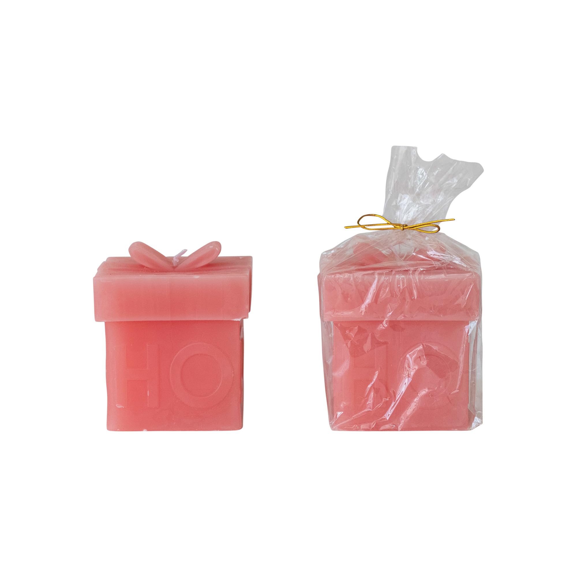 Creative Co-Op Decorative Merry/Bright Gift Box Candle, Pink