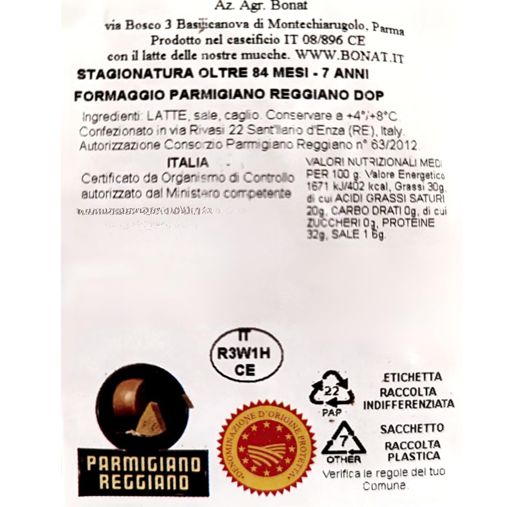 Parmigiano Reggiano DOP - Bonat - 7 Anni 1 Kg (2 x 500 gr.) - Selected by PARMAshop