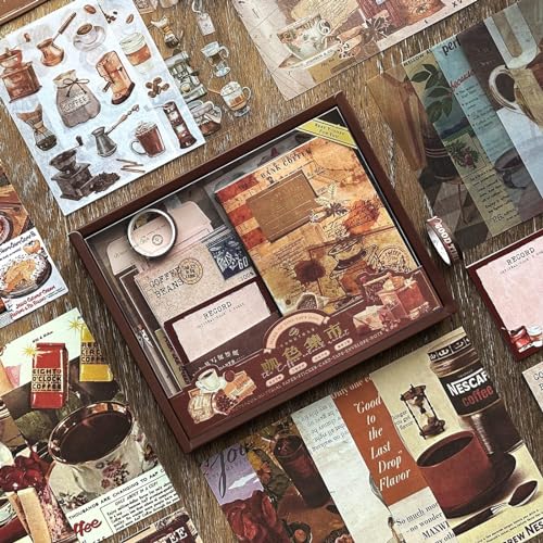 Image of The AutoStory Theme Scrapbooking Album A6 Junk Journal Pack Cafe Decals Vintage Decorative Papers Washi Rolls Creative Writing Diary Supplies Gift for Teens Girls Art (Coffee Bazaar, Brown)