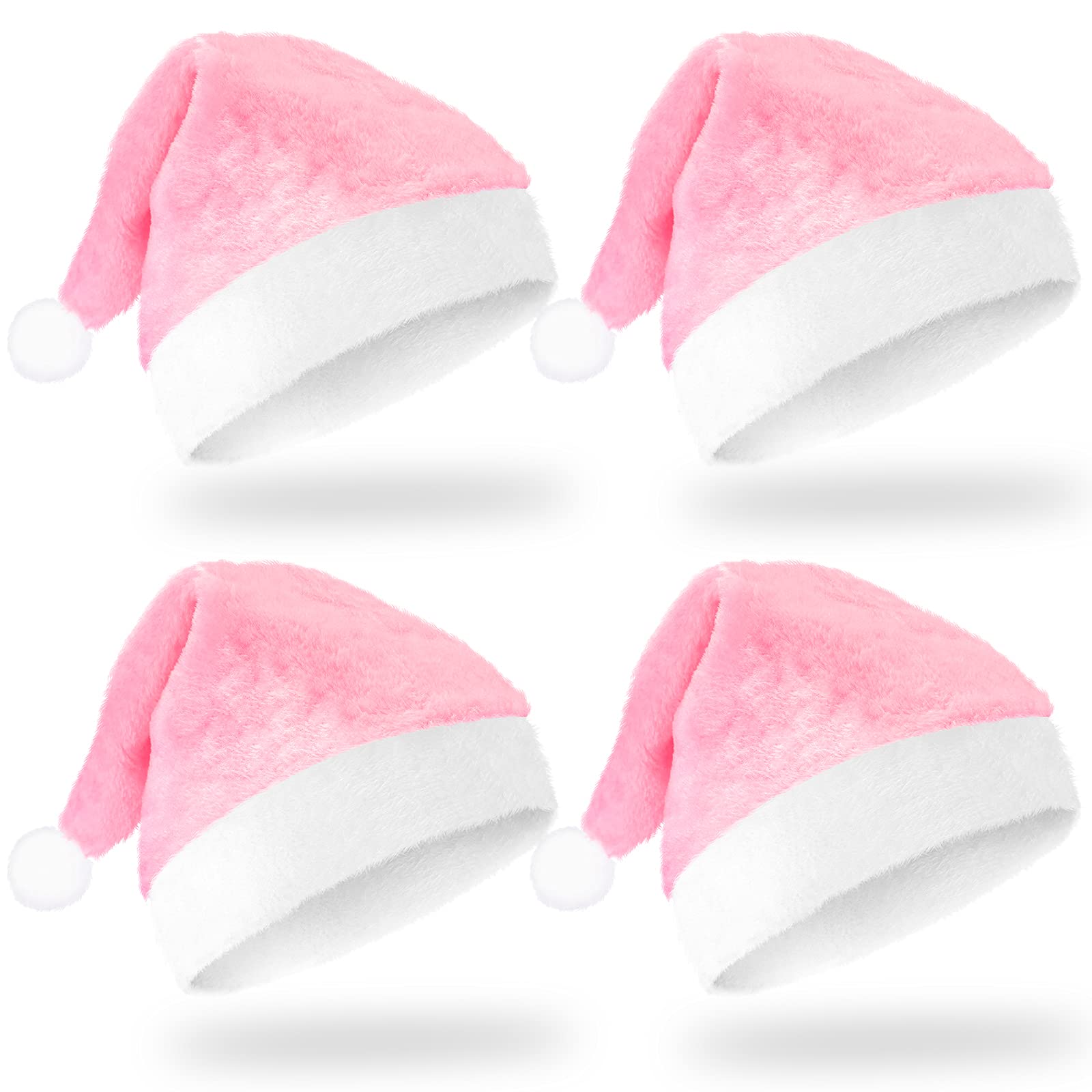 Zhanmai 4 Pieces Christmas Santa Hats Short Plush Xmas Santa Claus Cap Comfort Christmas Accessories for Women Men