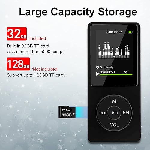 Miniatura 6 de SKYBESS Reproductor de MP3 con Bluetooth, reproductor de música MP3 de 32 GB con ranura para tarjeta TF, reproductores MP3 portátiles con función de