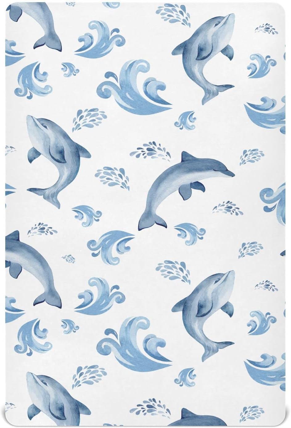 Fitted Crib Sheets Watercolor Dolphins Stretchy Portable Playard Sheets for Baby Toddler, Breathable Soft Mini Crib Mattress 52 x 28 in for Boys and Girls
