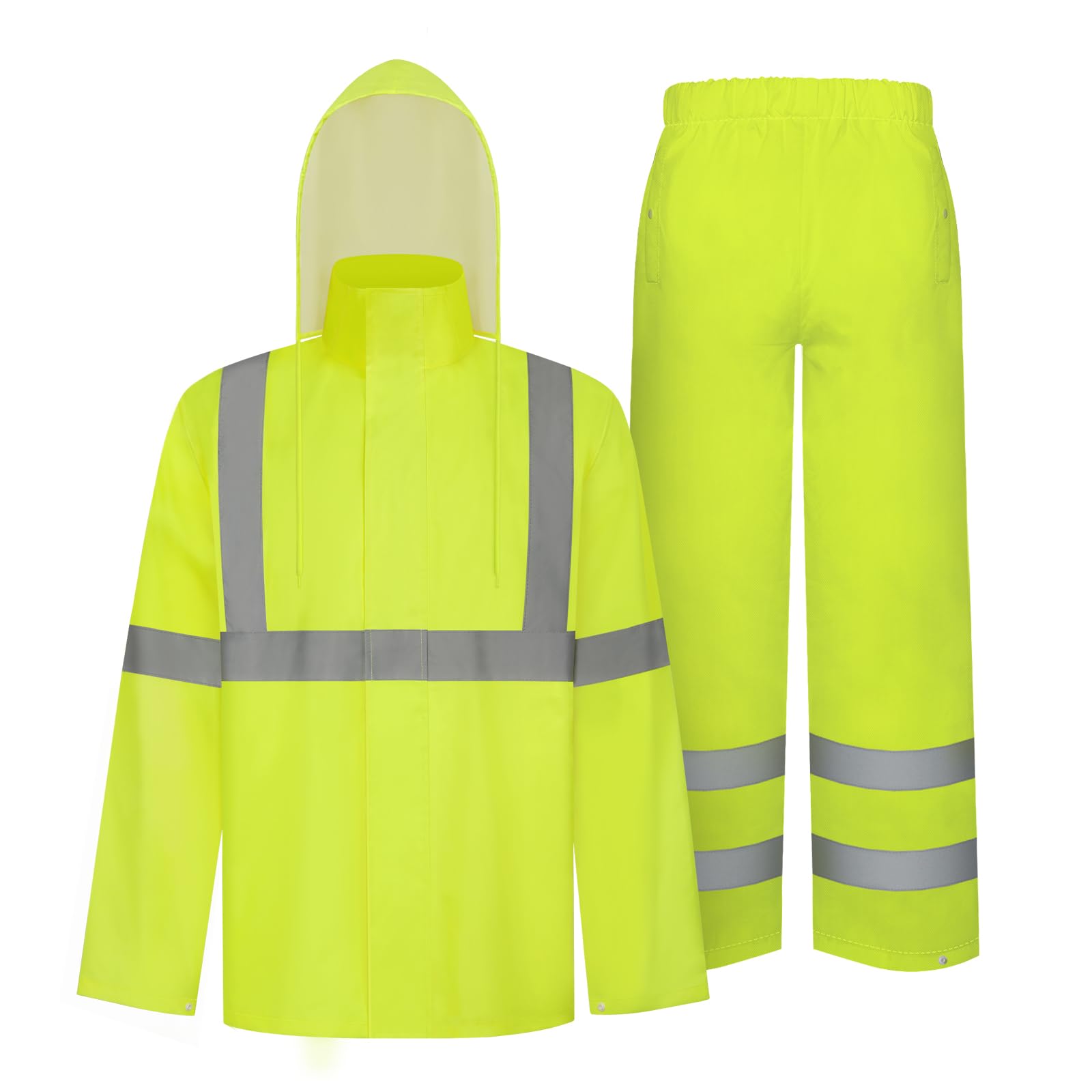 TCCFCCT Rain Suits for Men Waterproof Class 3 Reflective Rain Jacket and Pants, Lightweight Rain Coat for Men with Hood, High Visibility Rain Gear for