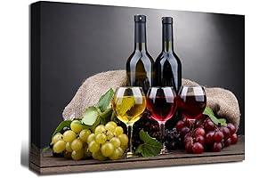 JOWOROLO Grape Wine in Bottle Cups Kitchen Wall Art Painting Pictures Print...