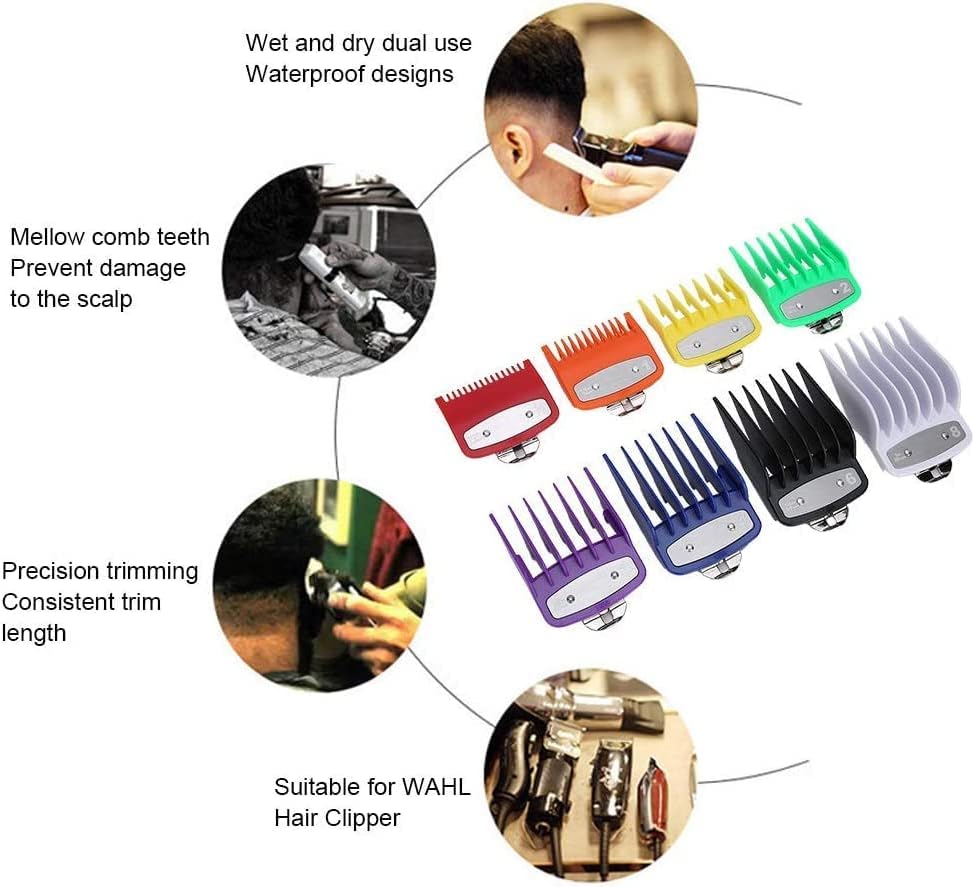 8個のガイドの櫛、プロのバリカンガードガイド8つの色分けされたカッティングガイド