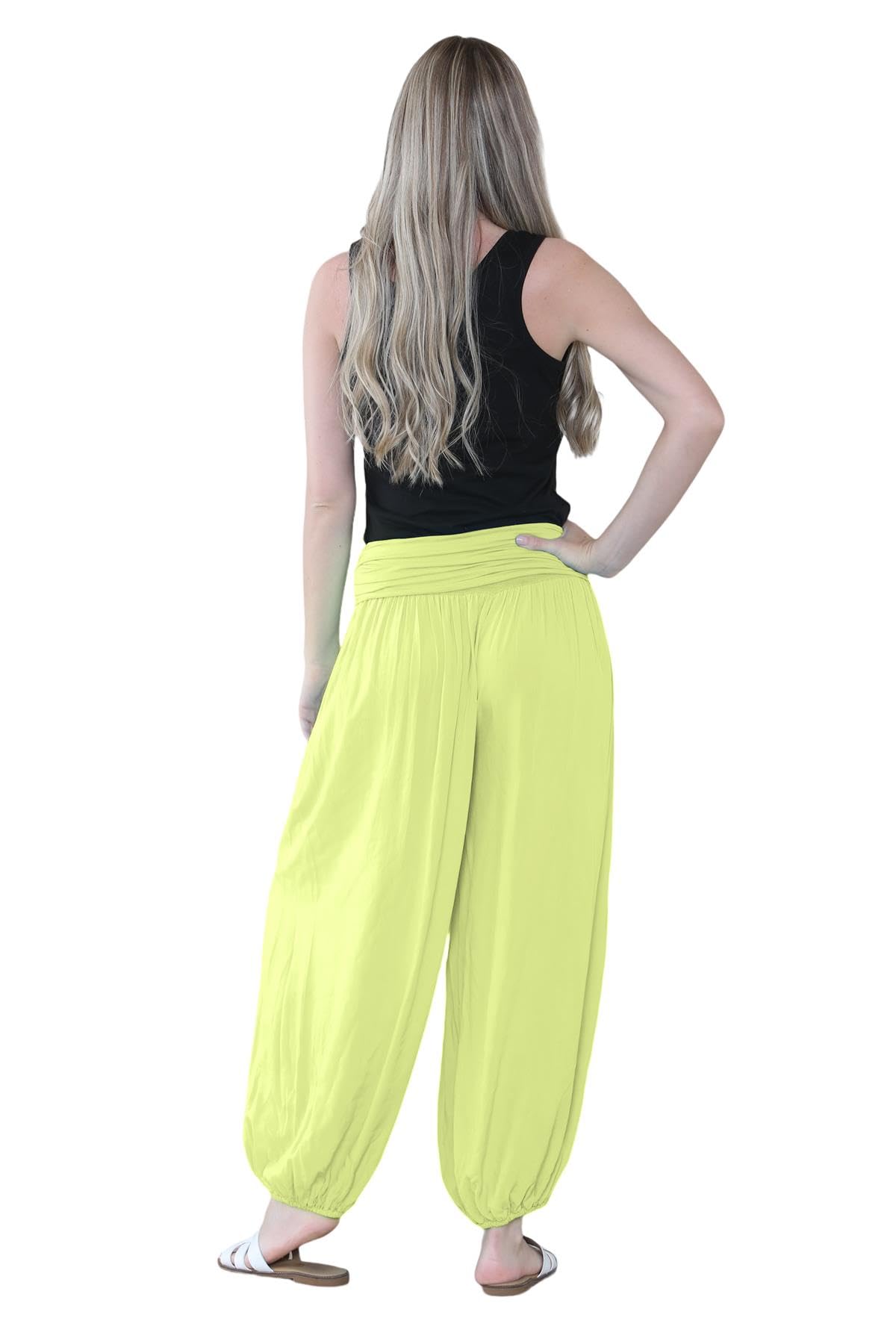 Pantaloni harem larghi da donna italiani Alibaba, comodi ed eleganti, vestibilità larga, pantaloni harem da donna UK | Pantaloni estivi perfetti per le donne UK, Giallo, Taglia unica