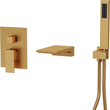 Wall Mounted Bathtub Shower Faucet Set, Brushed Gold