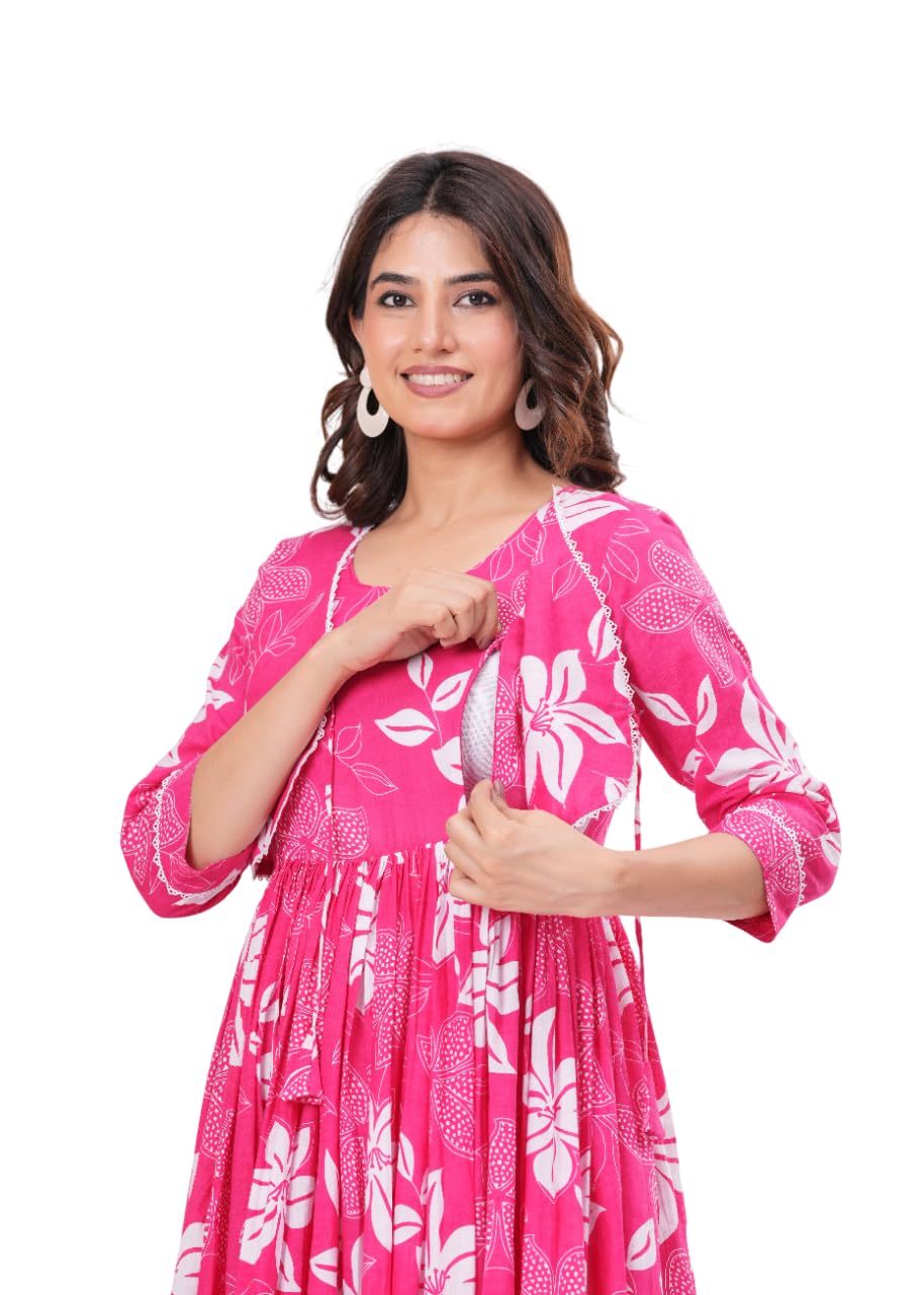 Cotton Breastfeeding Nighty for Women, Maternity Feeding Gown with Convenient Zip Access, Comfortable Postpartum Night Dress for Daily Use-image-19