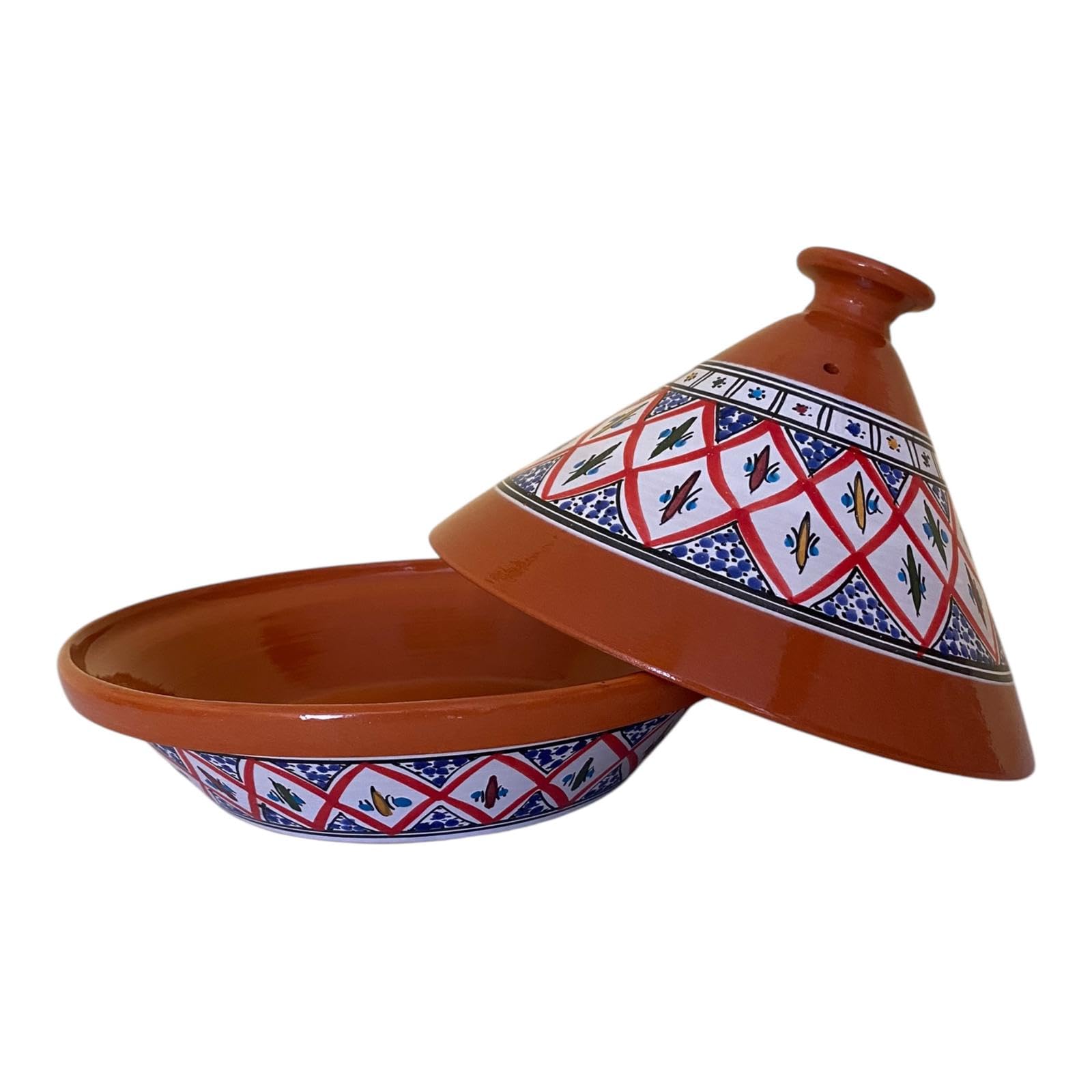 La Maison Unique: Tajine Terracotta Marocchina Tunisina Diametro 32cm Pentola a Pressione Con Coperchio Piatto Etnico Marocchino Cucina Salutare - Qualità Premium - Rosso