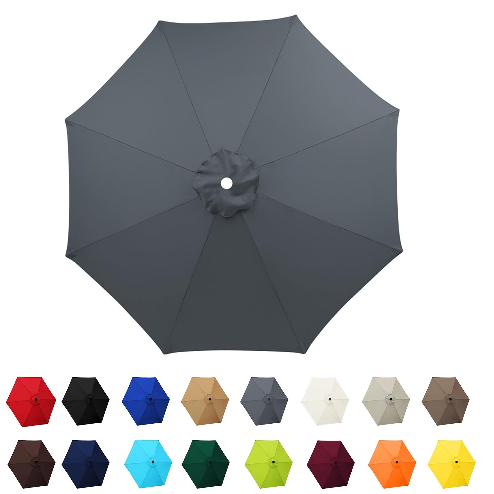 Garden Parasol Canopy Cover, 2m 2.30m 2.7m 3.0m Market Table Umbrella Canopy, patio umbrella replacement canopy,for Patio Market Table Umbrella Garden Parasol Canopy Cover(Gray,8ribs:3.0m/9.8ft)