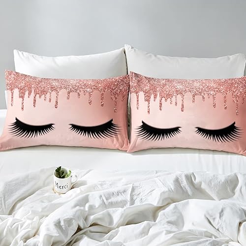 Miniatura 4 de Juego de ropa de cama con diseño de pestañas, funda de edredón rosa de lujo, estilo príncipe, brillante, funda de colcha de fantasía mágica, 3