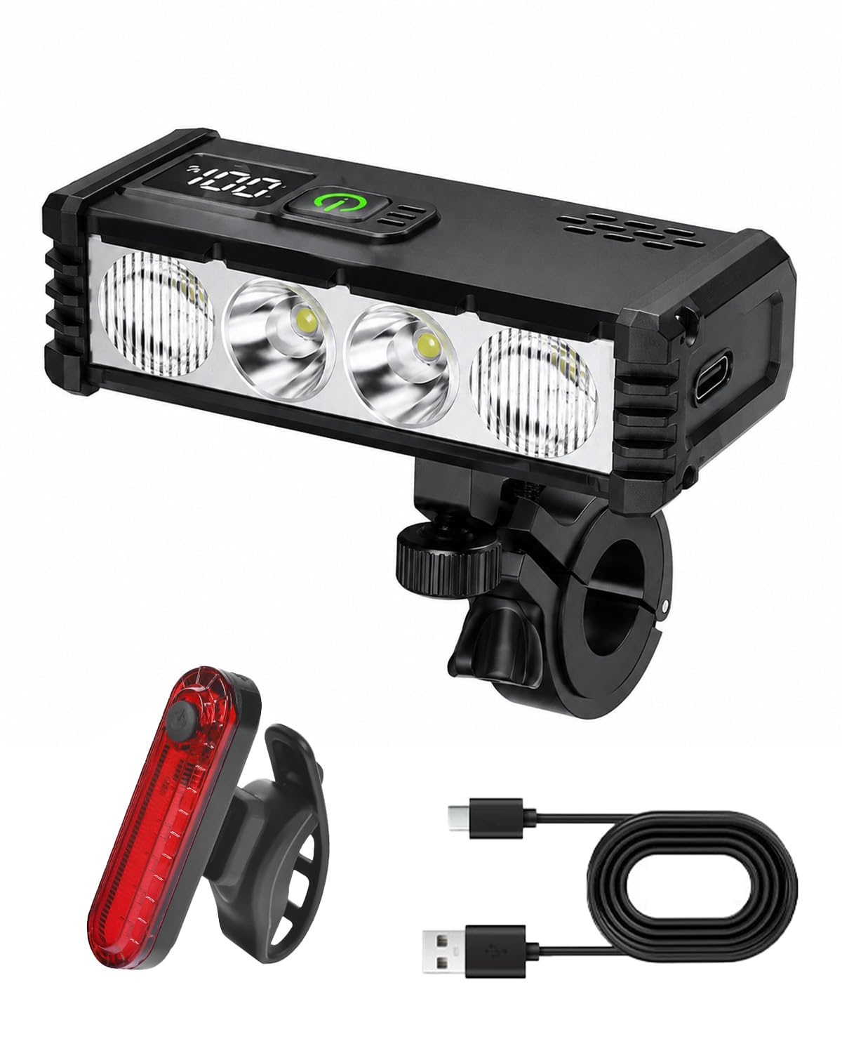 Bike Lights Front and Back, USB Rechargeable Bicycle Light Set, Super Bright Bike Headlight and Taillight, IP65 Waterproof, for Road Cycling, Mountain Biking and Commuting