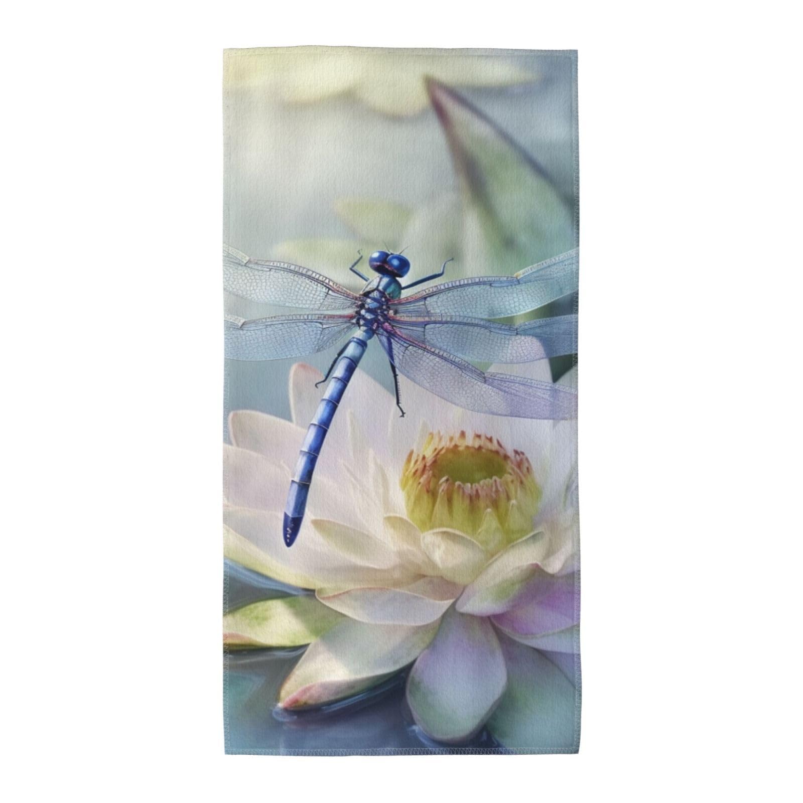 FekiLoot Absorbent Hand Towels 13.8"X27.5" Decorative Bathroom Towel Soft Microfiber Face Towel Dragonfly Lotus Dish Kitchen Towels for Bathroom Kitchen Hotel Spa Bath Towels