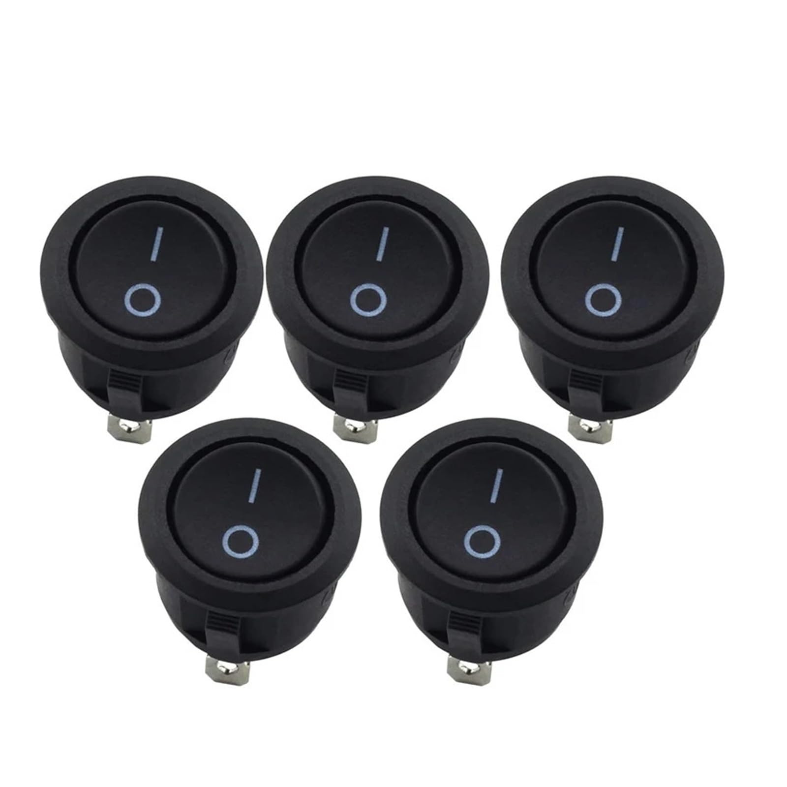 BKGWCSOR 5Pcs Round Rocker Power Switch 6A 250V AC 2 Pin 2 Position ON/Off Power Switch SPST Black Button Switches