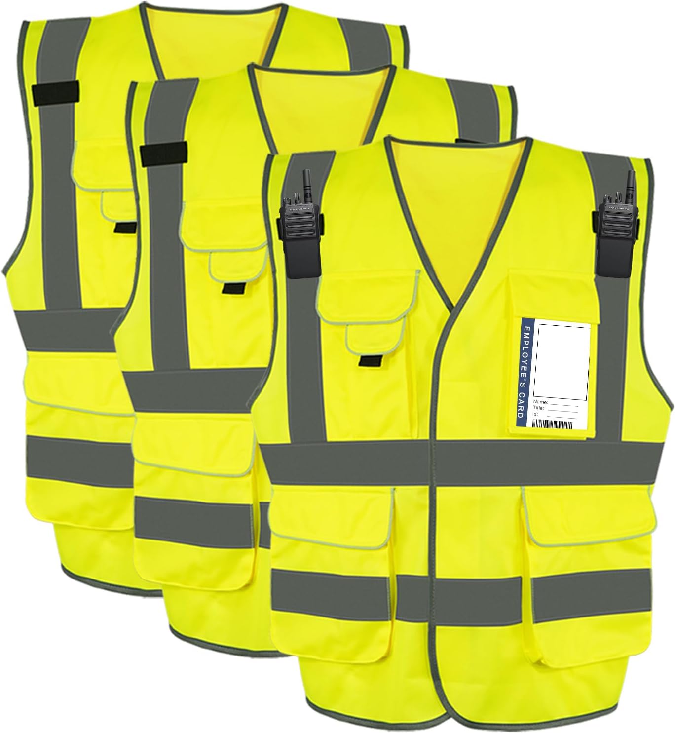 3 Pack Safety Reflective Vests 7 Pockets, 2 Shoulder Lanyards?4 Colors? Yellow