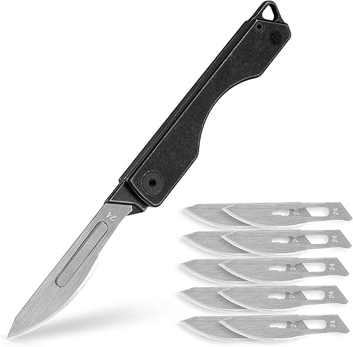 KeyUnity KK01 Cuchillo plegable de titanio, cuchillo de bolsillo EDC con hoja reemplazable #24, para caza al aire libre, campamento, pesca,