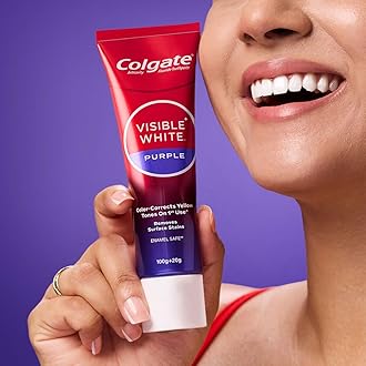 Visible White Purple Toothpaste for Teeth Whitening, Teeth Whitening Colgate Toothpaste with Fluoride, Tooth Paste Helps Remove Surface Stains, Whitens Yellow Teeth, Enamel-Safe for Daily Use