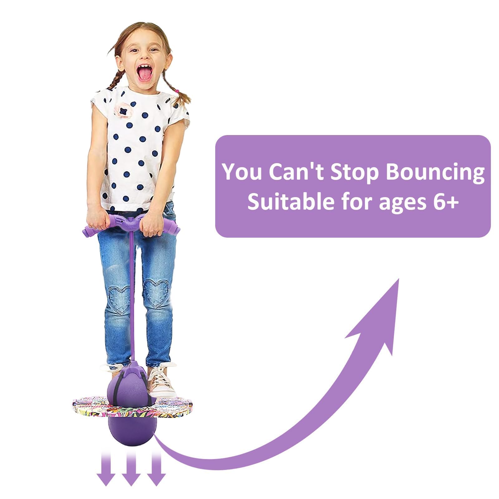 MeYuxg Saltador Niños, Pelota Saltarina Niños, 100 kg de Capacidad de Carga, Pogo Stick Adulto Niños, Skip Ball con Asa, Pogo Saltarin para Entrenamiento del Equilibrio y Deportes (Morado)