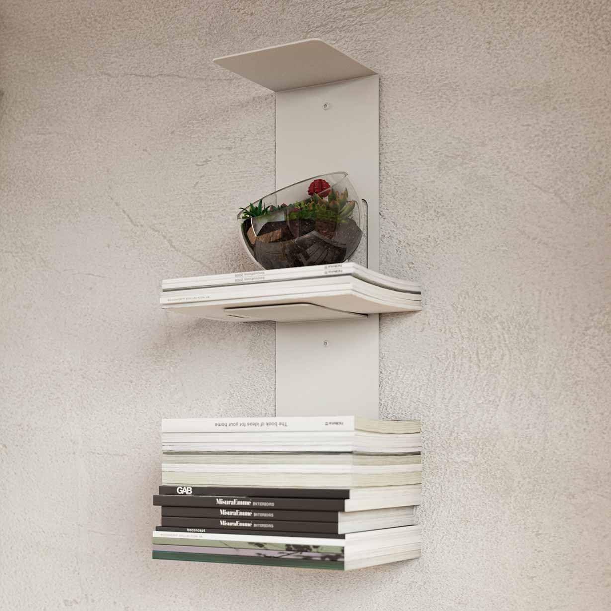 Estante Metálico Vertical Flotante de Pared | Ideal para organización de Libros y decoración | Acero Lacado al Horno | Fabricado en España (White)