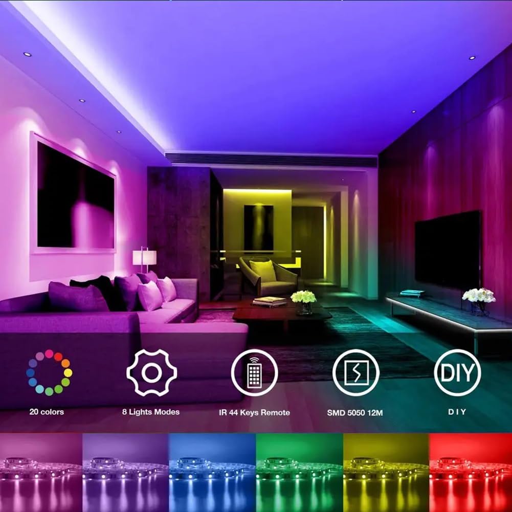 Luces De Cinta Con Mando Y Enchufe Tiras De Luces Led Recortables Control Remoto Por Infrarrojos De 44 Teclas Para Tiras De Luces LED Múltiples Modos De Cambio Dinámico(15 meters 270 lamp IP20)