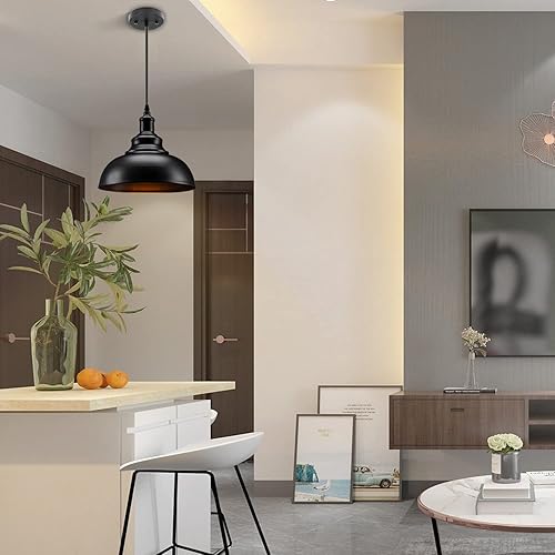 Miniatura 6 de Asnxcju Lámpara colgante negra mate, lámpara colgante industrial de granja, lámpara de techo colgante vintage para isla de cocina, granero, comedor,