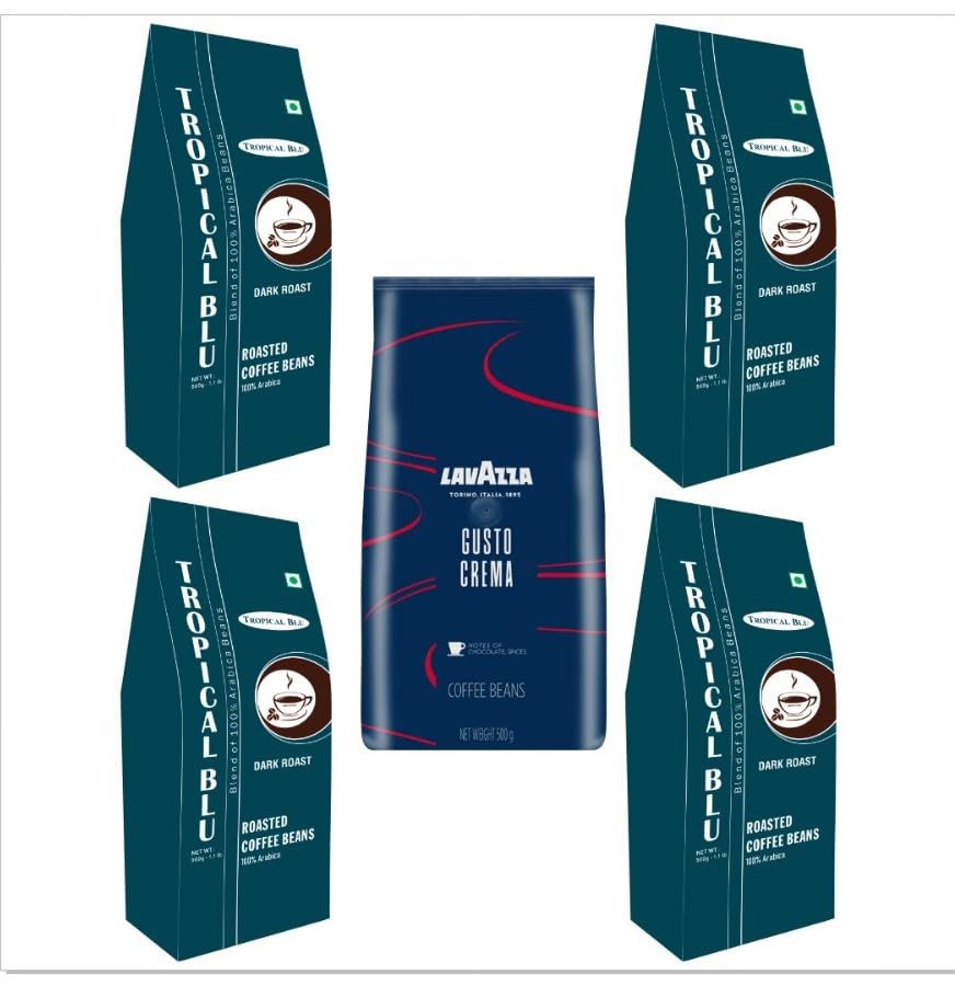 Lavazza Gusto crema beans 500 gm pack + Tropical Blu Roasted Coffee Beans 100% Arabica (AA) Dark Roast 500gm Pack of 4 (500gm X 4)