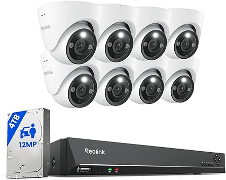 REOLINK 12MP PoE Security Camera System, 8pcs H.265 12MP Security Cameras, Person Vehicle Pet Detection, Two-Way Talk, Spotlights Color Night Vision, 16CH NVR with 4TB HDD, RLK16-1200D8-A