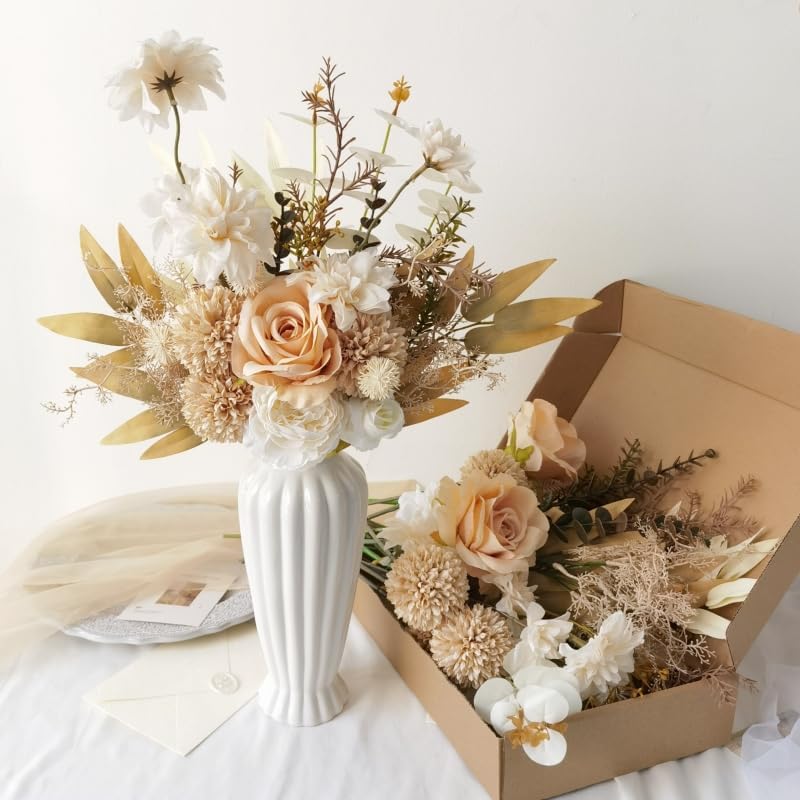 Brown & Beige Artificial Fall Flowers Combo Box Set Mix Rose Flowers for DIY Table Centerpieces Arrangements Home Decorations Wedding Bouquets Decorations - Image 2