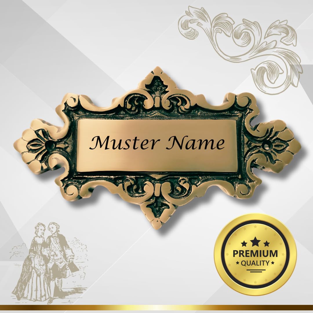 Elegantes Antik-Design: Massives Messing-Türschild 17,5 x 0,7 x 10 cm inklusive individueller Gravur für Haustüren, Briefkästen und Eingangsbereiche