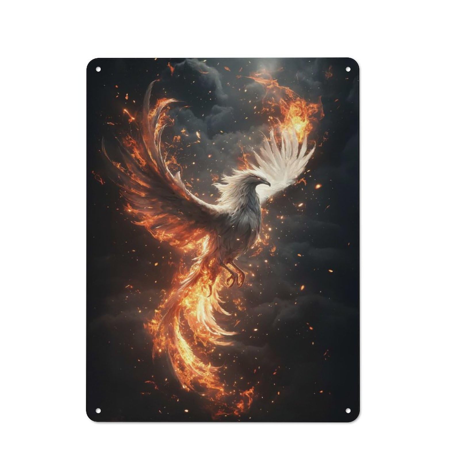 Junmoney Phoenix In Flames Workshop Style Metal Wall Sign 40X30cm, Industrial Wall Art For Workshop, Basement, Shed Or Games Room