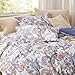 Bedsure Duvet Cover Queen Size - Reversible Blue Floral Duvet Cover Set with Zipper Closure, 3 Pieces Blossom Patterned Bedding Set with 8 Corner Ties and 2 Pillow Shams 20