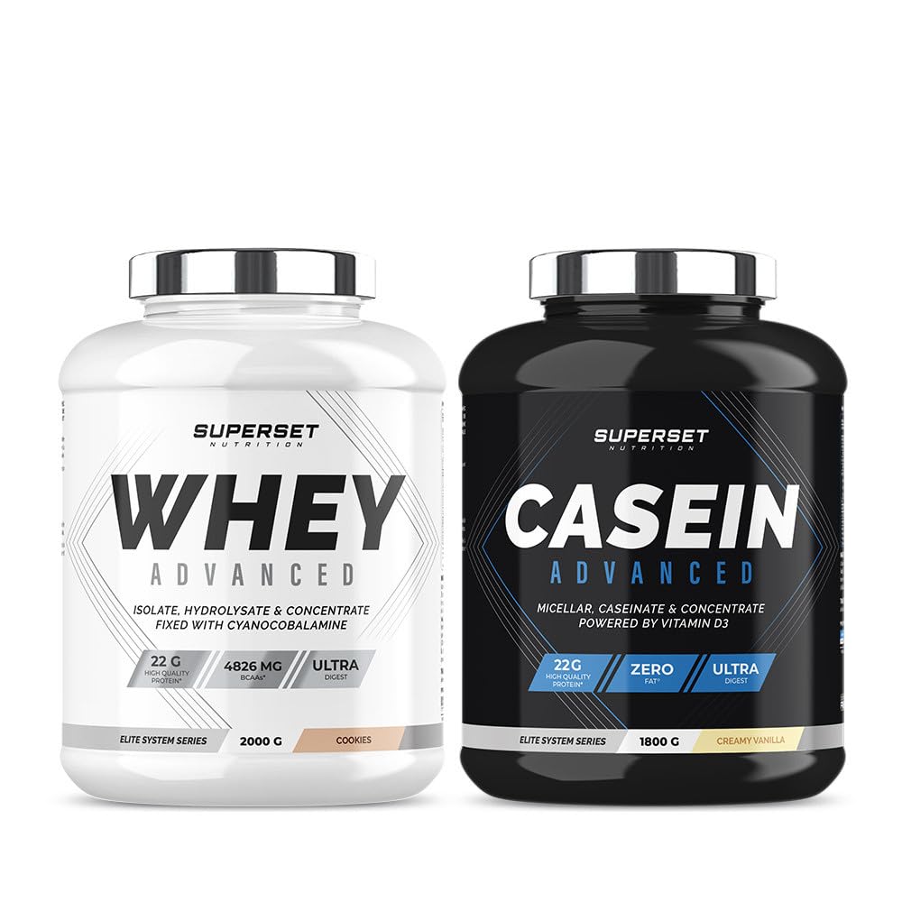 Superset Nutrition | Programme Gain De Muscle Jour & Nuit - 100% Casein Advanced Vanille Crémeuse - 100% Whey Proteine Advanced 2kg Cookies