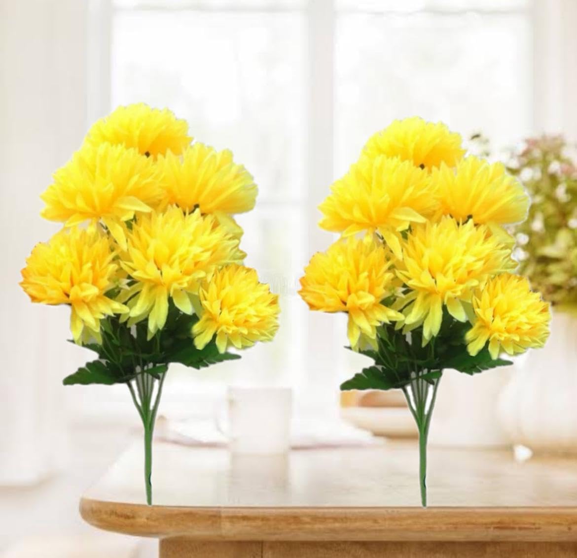 Pack of 2 Artificial Yellow Coral Flowers (5 Head) Bunch, Decorative Floral Bunch-image-1
