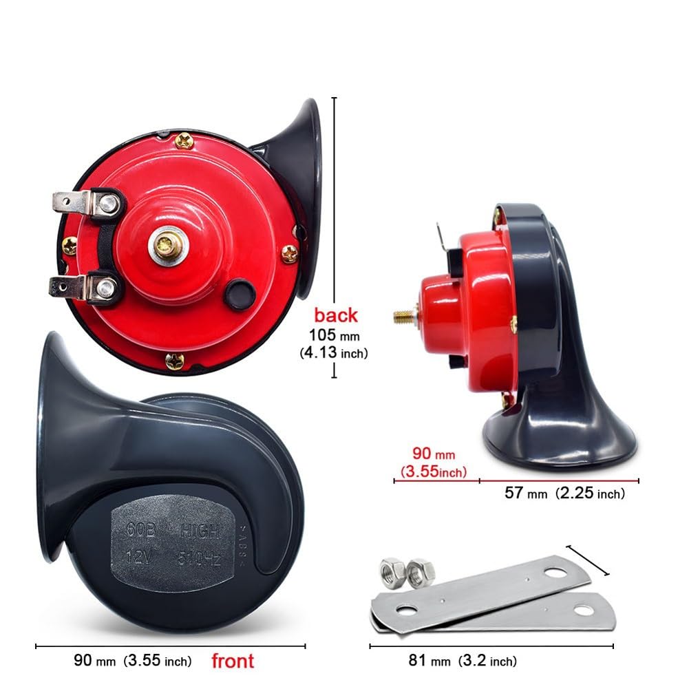 Bocina Coche 2 uds bocina de coche Universal 12V tren bocinas fuertes impermeables for motocicleta camión SUV barco(Red)