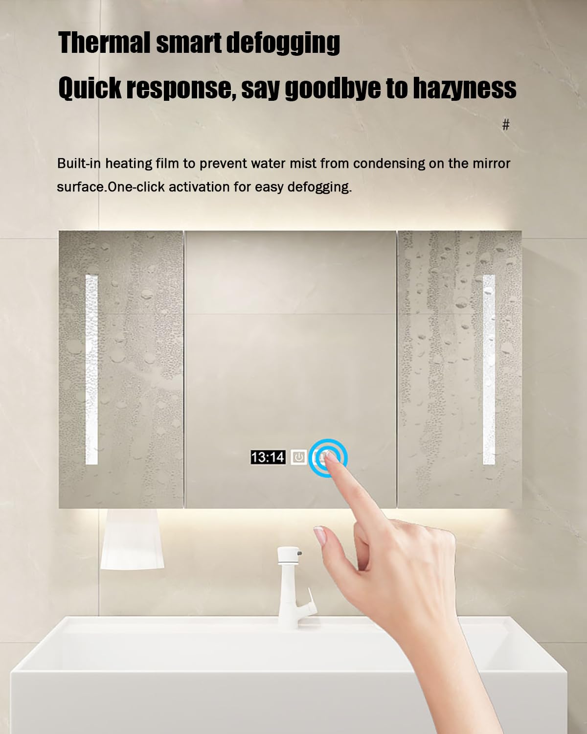 JSLJDM Specchio Bagno Contenitore Anti-Appannamento,Mobile Bagno con Specchio,specchiera Bagno con Contenitore,Specchio Contenitore da Parete Touch Control(Grigio e Bianco) 90 * 70 * 12cm Grey