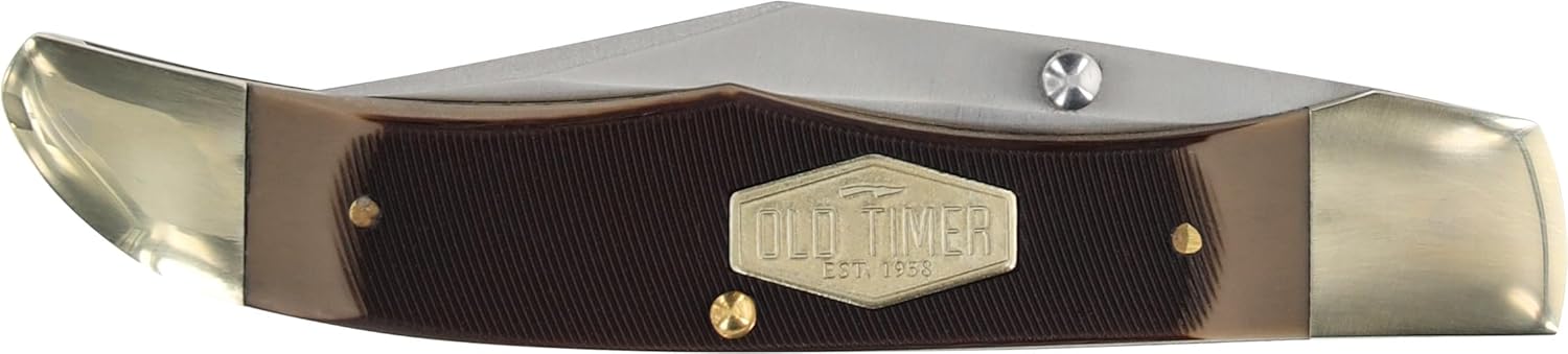 Old Timer 223OT Pioneer 7.2in Stainless Steel Traditional Lockblade Folding Pocket Knife with 3.1in Clip Point Blade, Sawcut Handle, and Convenient Size for EDC, Hunting, Camping, and Outdoors Hunting
