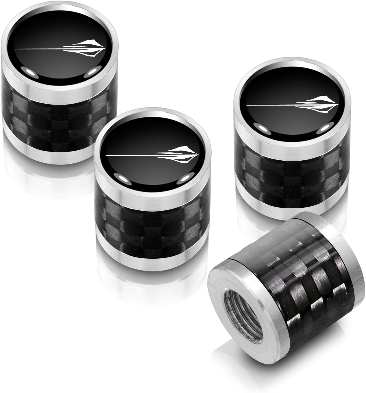 iPick Image for Chevrolet Corvette C8 Stingray Logo in Black on Real Carbon Fiber Barrel Black Aluminum Tire Valve Stem Caps