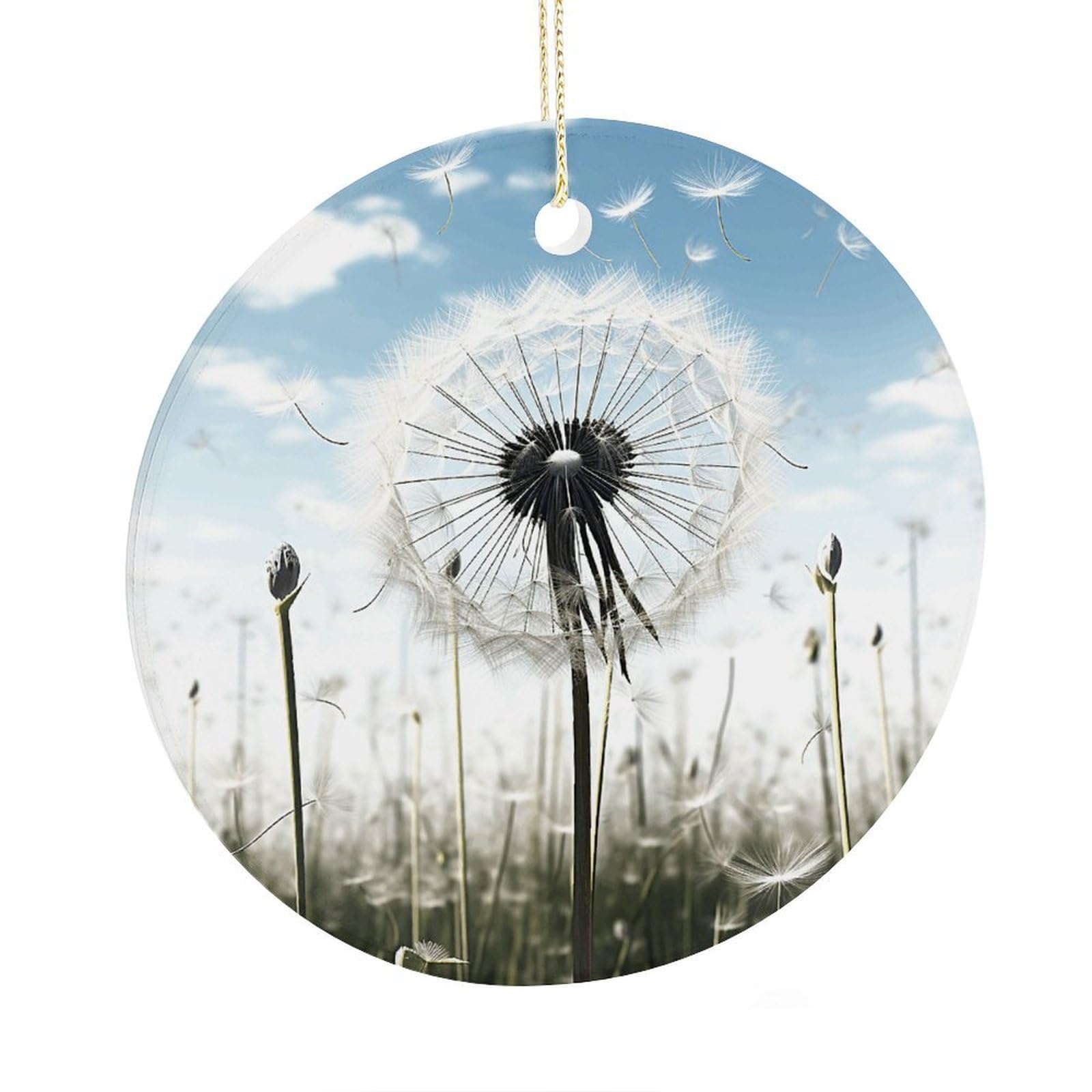 Fekiloot Style Dandelion Christmas Ornaments 2.9 Inch Round Ceramic Ornament Keepsake Thank You Gifts For Office, Room, Home - Holiday Present Ideas