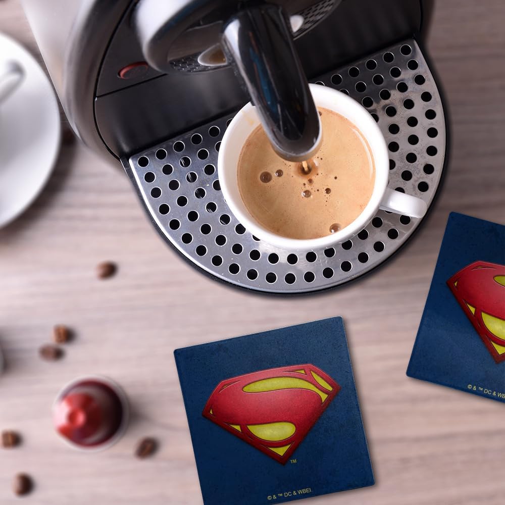 The Flash Supergirl Logo Square Ceramic Coasters, Set of 2, 3.9", Cork Base