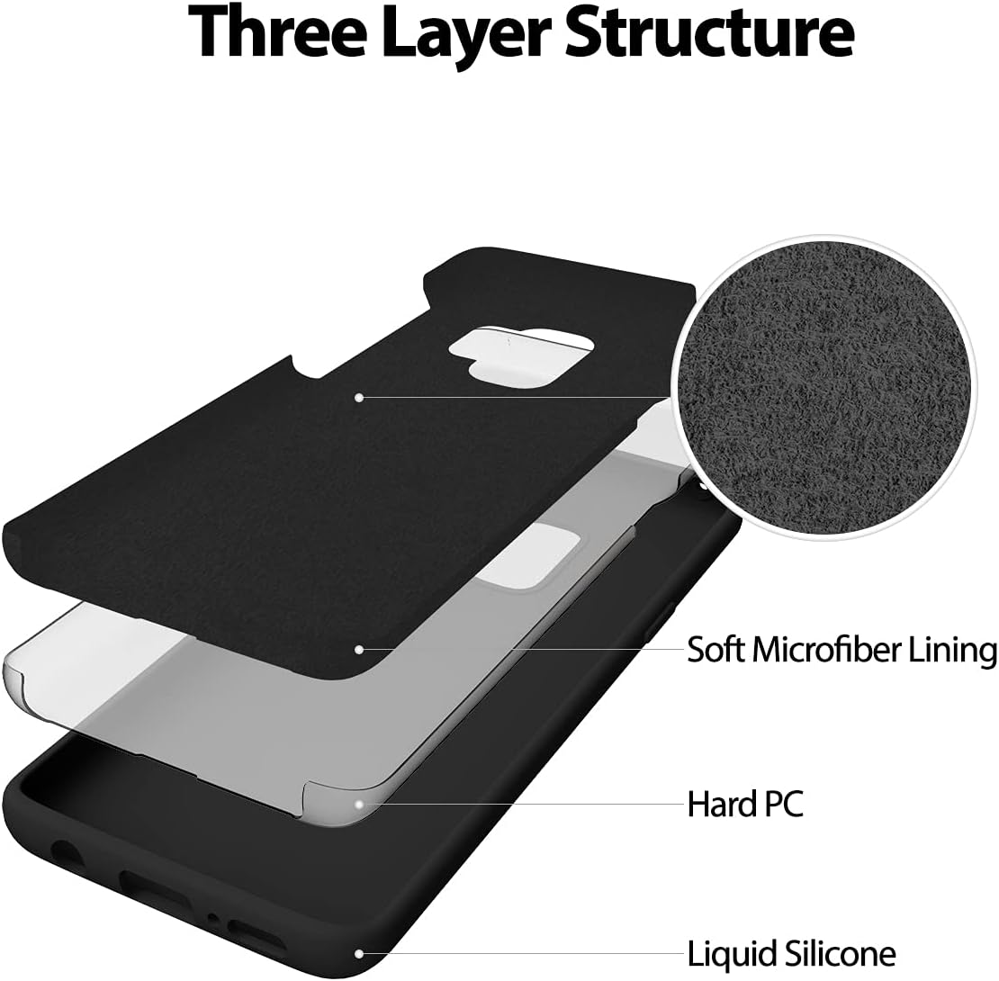 GOOSPERY Liquid Silicone Case for Galaxy S9 5.8"(2018) Silky-Soft Touch Full Body Protection Shockproof Cover Case with Soft Microfiber Lining (Black)