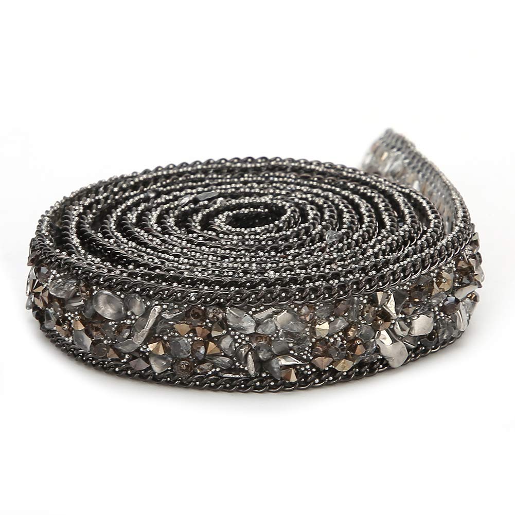 Ruban Strass 1m X 1,5 Cm Hotfix Cristal Perlé - Gris Pour Vêtements, Sacs Et Chaussures