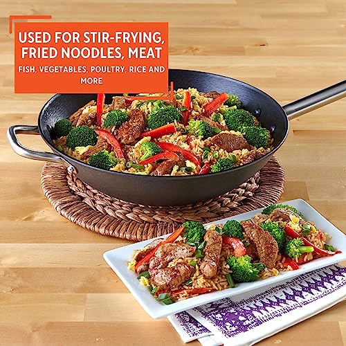 Imusa Lci-19008 Light Cast Iron Wok Pre-Seasoned Non-Stick With Stainless Steel Handles, 14", Black #TOP3