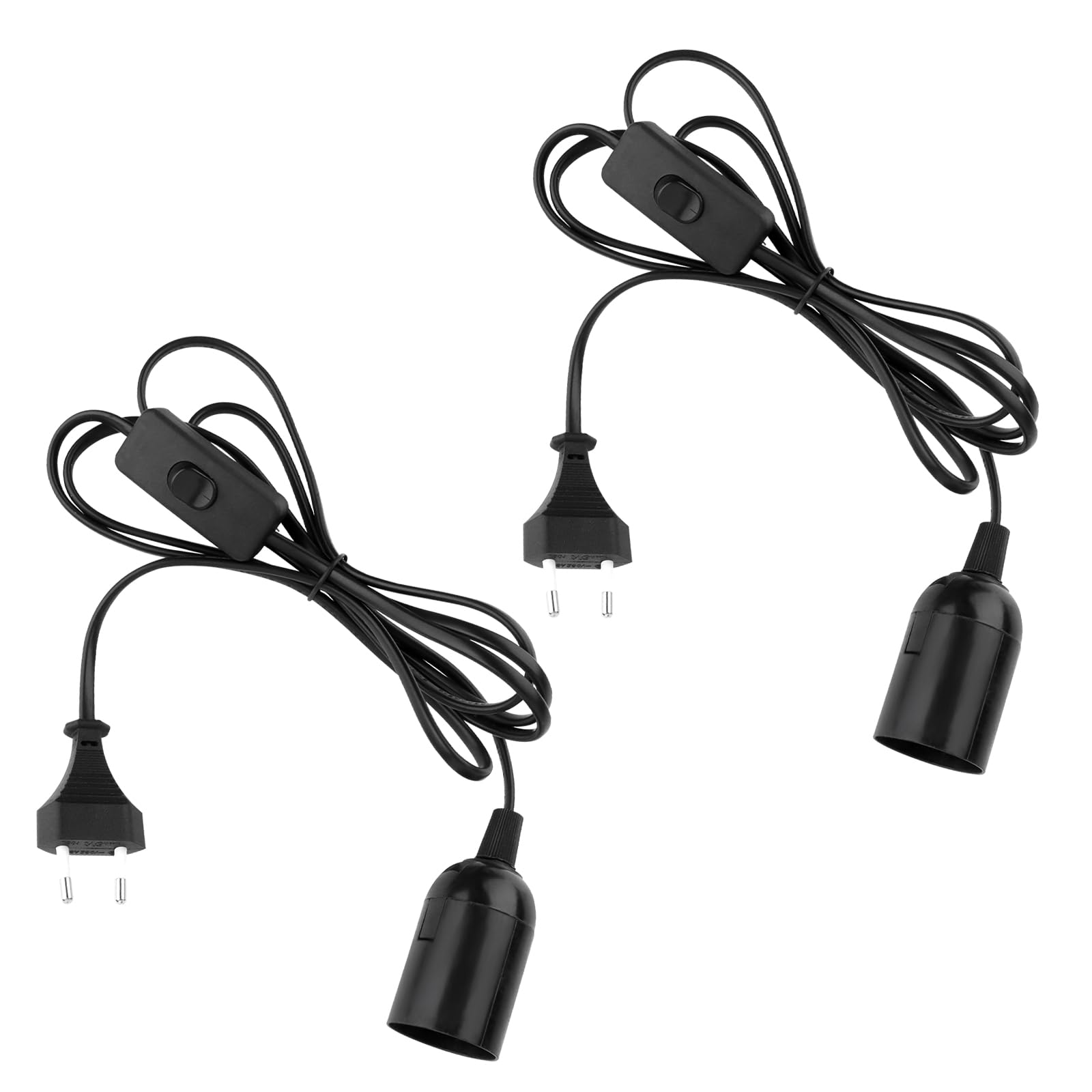 NVIYAM 2er Pack E27 Lampenfassung mit Kabel, Schalter und Stecker, 2m Netzkabel und EU Stecker, E27 Adapter für Lampenaufhängung, Pendelleuchten, Deckenleuchten, DIY Lampen, Schwarz